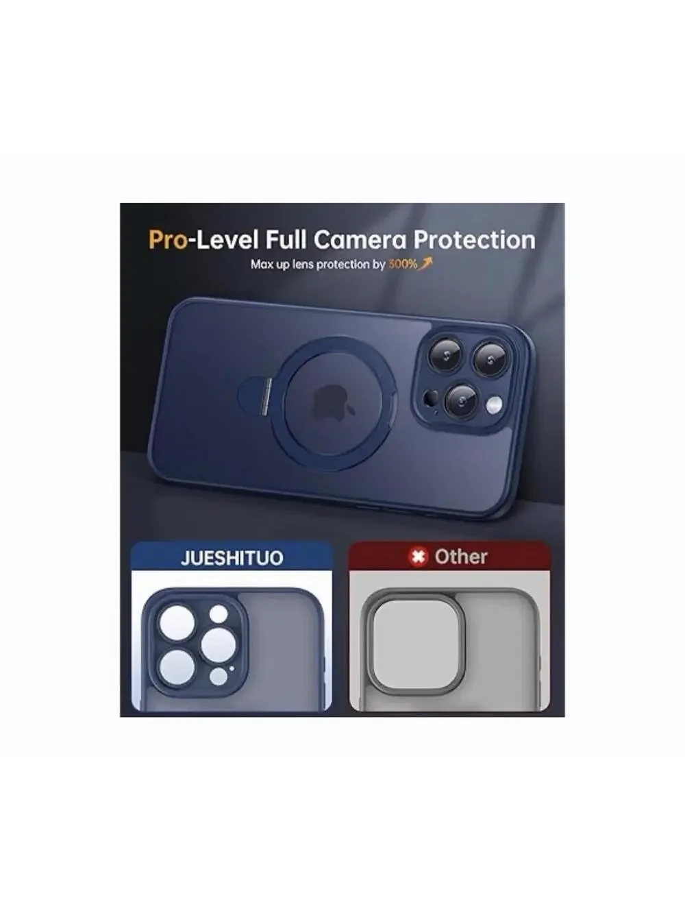 JUESHITUO Magnetic Case for iPhone 15 Pro Max w/Camera Lens Protector Blue